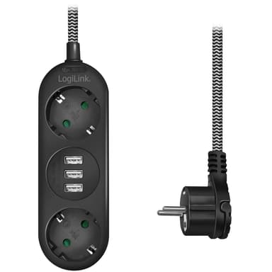 Forgreningskontakt Jordet 2-veis 3xUSB Flatplugg