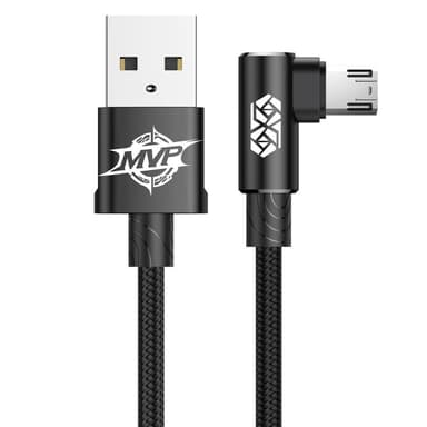BASEUS 2 meter mikro-USB-kabel nylon vinklet - svart