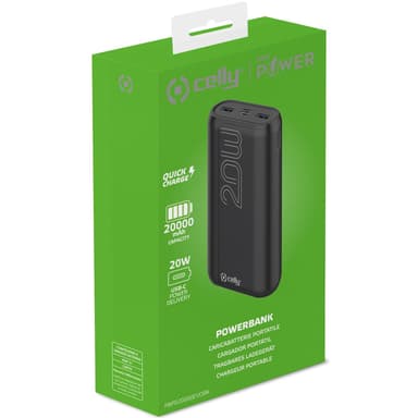 Celly PowerBank PD 20W 20 000 mAh Sort
