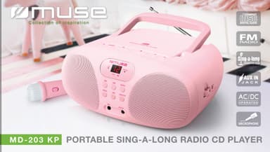 MD-203 KB Radio-spiller FM med CD Aux Mic. Rosa