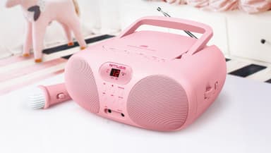 MD-203 KB Radio-spiller FM med CD Aux Mic. Rosa