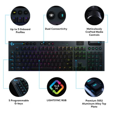 Logitech G915 Lightspeed trådløst gamingtastatur (GL Tactile-brytere)