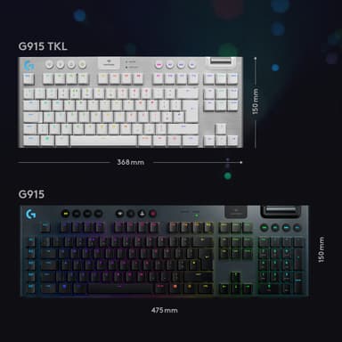 Logitech G915 Lightspeed tenkeyless trådløst gamingtastatur (hvit)