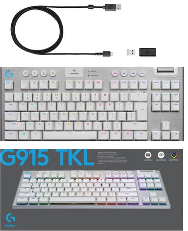 Logitech G915 Lightspeed tenkeyless trådløst gamingtastatur (hvit)