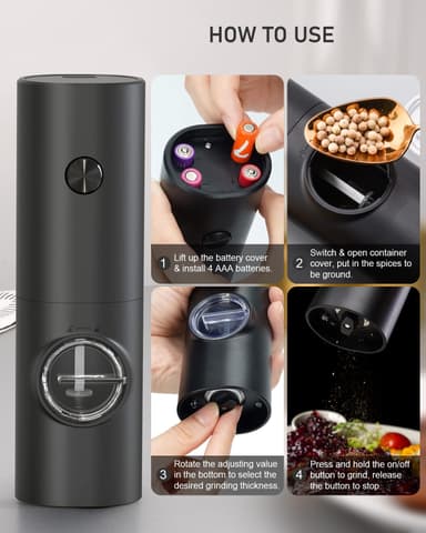 Elektrisk kvern for peppersalt 70 ml Sort