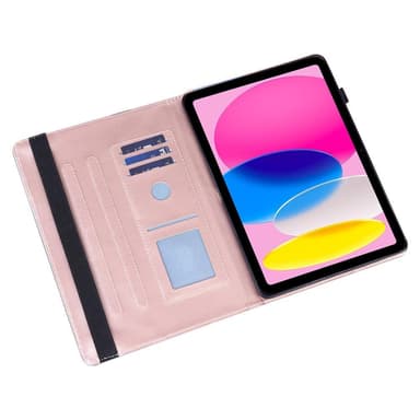 Apple iPad 10.9 2022 Sammenleggbart Veske Kortholder Blomster - Rose Gull