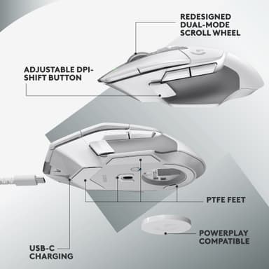 Logitech G502 X Lightspeed trådløs gamingmus (hvit)