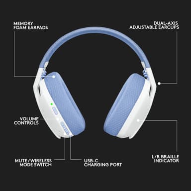 Logitech G435 LIGHTSPEED trådløst gaming headset (hvit)