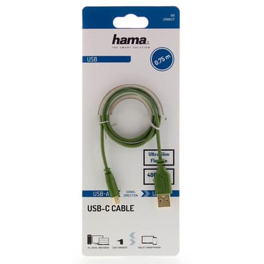 HAMA Kabel USB-C Flexi-Slim USB-A-USB-C Gull Grønn 0,75m