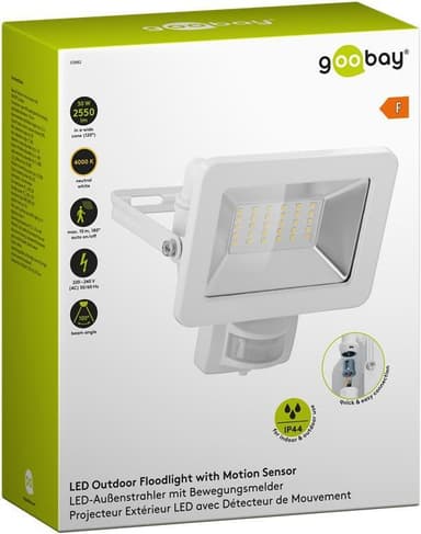 Goobay LED-spotlight for utendørs bruk, 30 W, med bevegelsesdetektor