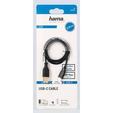 Kabel USB-C Flexi-Slim USB-A-USB-C Gull Svart 0,75m