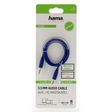 HAMA Lydkabel Flexi-Slim 3,5mm-3,5mm Gull Blå 0,75m