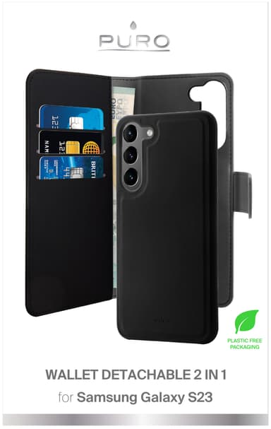 Puro Samsung Galaxy S23 2-i-1 lommebokdeksel (sort)