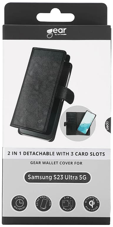 Gear Samsung Galaxy S23 Ultra 2i1 lommebokdeksel (sort)