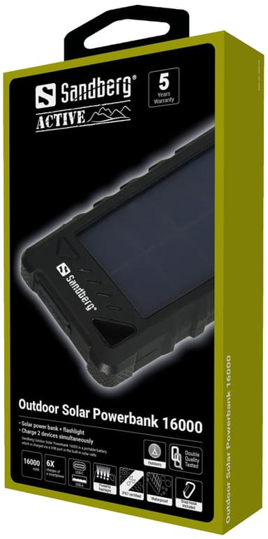 16.000 mAh utendørs solcellebank, svart