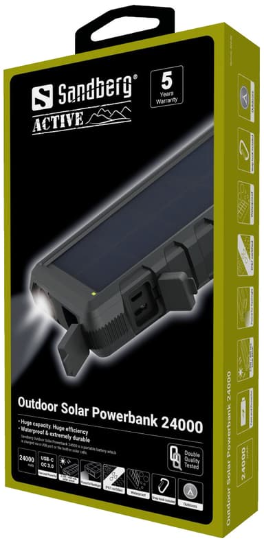 24 000 mAh utendørs solenergibank, svart