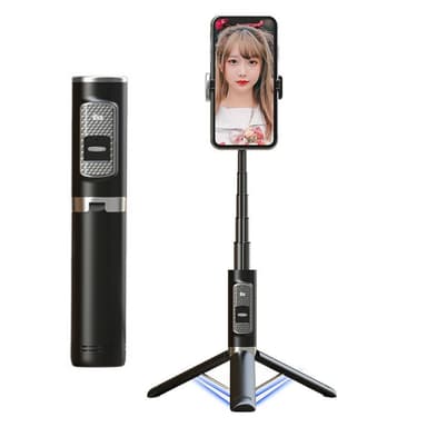 Alt-i-ett Selfie Stick-stativ med lys Sort