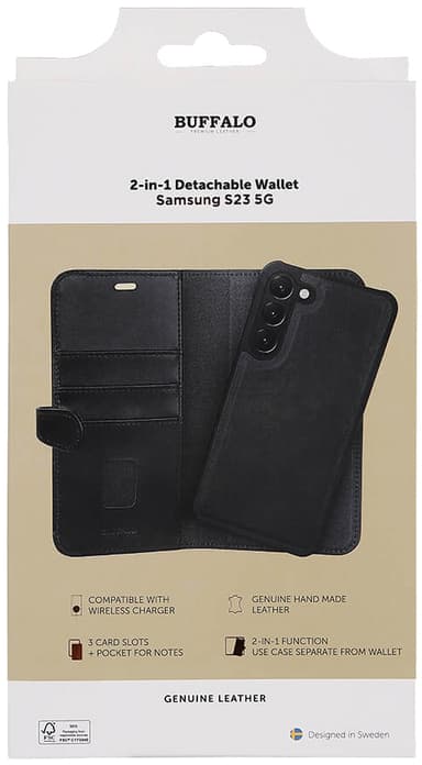Buffalo Samsung Galaxy S23 2-i-1 lommebokdeksel (sort)