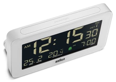 Braun digital vekkerklokke radiostyrt hvit temperatur/dato BC10W-DCF