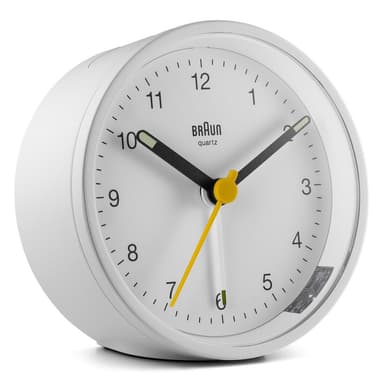 Braun rund stillegående vekkerklokke hvit BC12W