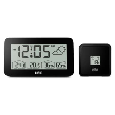 Braun radiostyrt vekkerklokke m/værvarsel og ute/inne temperatur sort BC13BP-DCF
