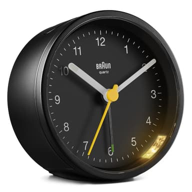 Braun rund stillegående vekkerklokke sort BC12B