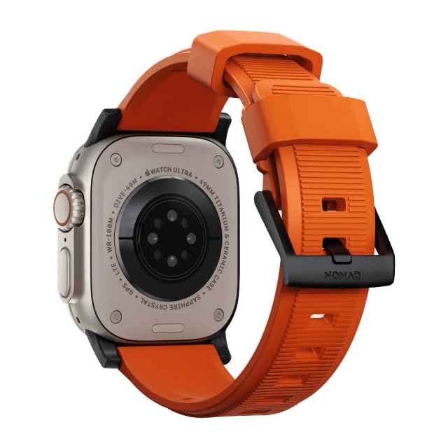 NOMAD Apple Watch 42/44/45mm/Apple Watch Ultra Armbånd Rugged Band Ultra Orange Svart
