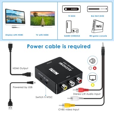 RCA til HDMI-adapter / signalomformer Sort