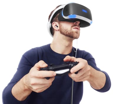 PlayStation VR-headset + PS4-kamera og VR Worlds
