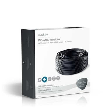 CCTV-kabel BNC / likestrøm | RG59 | 50 m | forhåndsmonterte kontakter