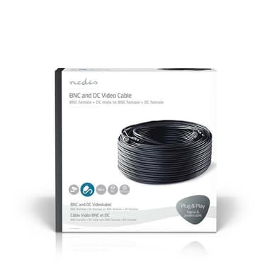 CCTV-kabel BNC / likestrøm | RG59 | 50 m | forhåndsmonterte kontakter