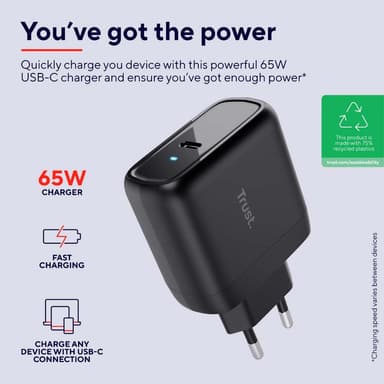 Trust MAXO 65W USB-C lader (sort)
