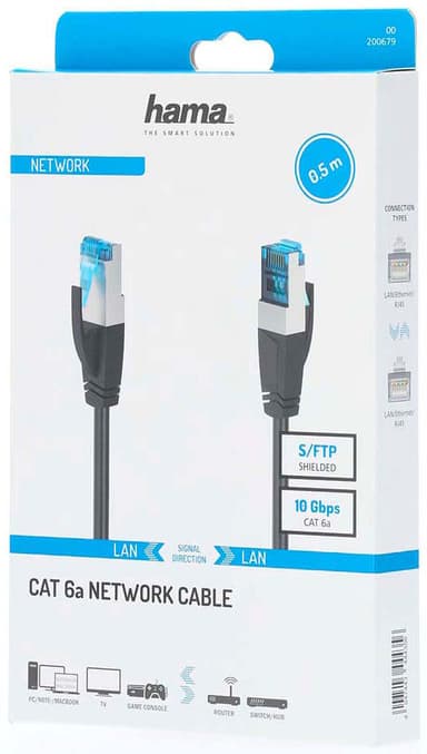 Hama CAT6a S/FTP nettverkskabel 0,5 m (sort)