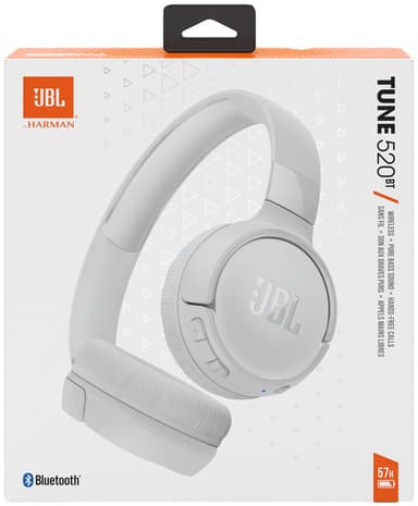 JBL Tune 520BT trådløse on-ear hodetelefoner (hvit)