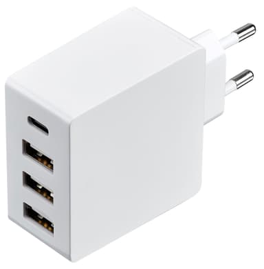Sandstrøm USB-C-lader med 4 porter (hvit)