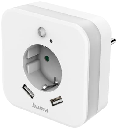 Hama strømadapter med nattlys og USB-A-porter (hvit)