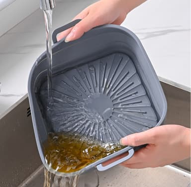 Sammenleggbar firkantet Air Fryer-silikonform 17,5 cm Grå