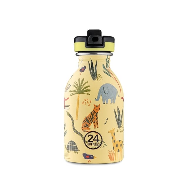 Enkeltvegget drikkeflaske med drikkekork fra 24Bottles, Jungle Friends