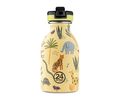 Enkeltvegget drikkeflaske med drikkekork fra 24Bottles, Jungle Friends