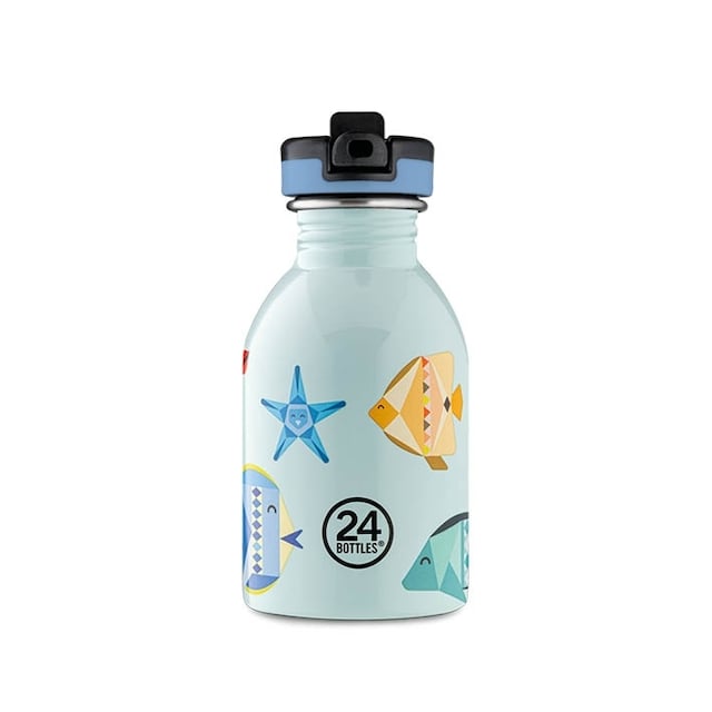 Enkeltvegget drikkeflaske med drikkekork fra 24Bottles, Sea Friends