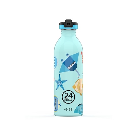 Enkeltvegget drikkeflaske med drikkekork fra 24Bottles, Sea Friends