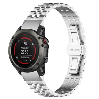 Klockarmband i rostfritt stål Sølv Garmin Fenix 6X GPS/6X Pro/6X Sapphire GPS/5X Sapphire/5X GPS/5X Plus/3/3 HR/3 Sapphire/D2 Bravo/Quaitx 3/Tactix Bravo/Descent MK1