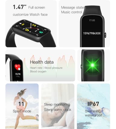 INF Smartklokke med pulsmåler og søvnmonitor Sort