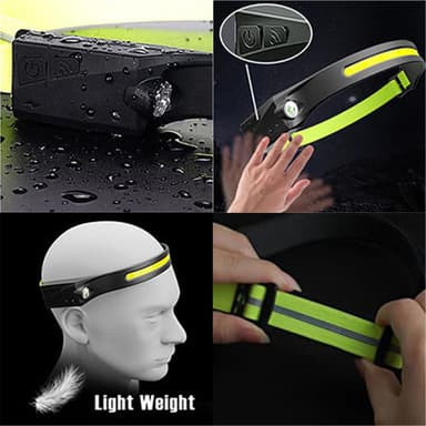 Oppladbar hodelykt med COB LED 2-pak Sort
