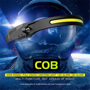 Oppladbar hodelykt med COB LED 2-pak Sort