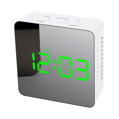 Multifunktionell spegel LED-väckarklocka med USB-laddningskabel Hvit