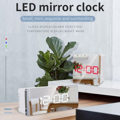 Multifunktionell spegel LED-väckarklocka med USB-laddningskabel Hvit
