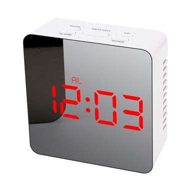 Multifunktionell spegel LED-väckarklocka med USB-laddningskabel Hvit