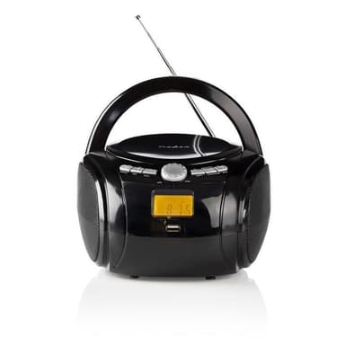 Nedis CD-spiller Boombox | Batteri drevet / Nettstrøm drevet | Stereo | 9 W | Bluetooth® | FM | USB-avspilling | Bære håndtak | Sort