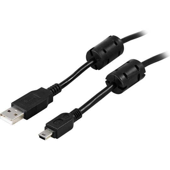 DELTACO USB 2.0 kabel Typ A Ha - Typ Mini B Ha 2m, ferritkärnor, svar